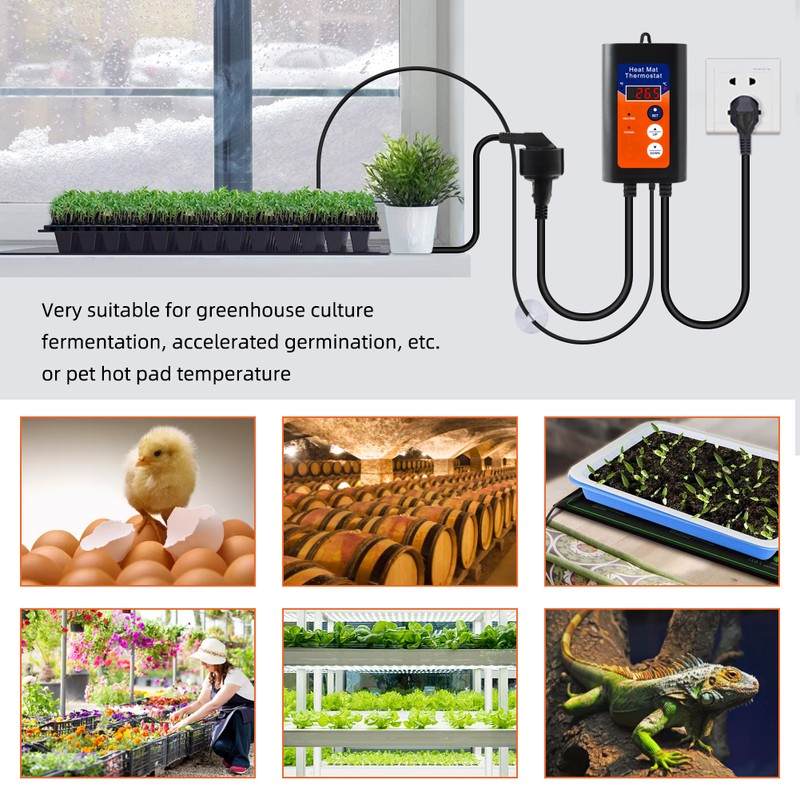 Digital Heat Mat Thermostat 1000W 110V 41-108℉ Temperature Controller with