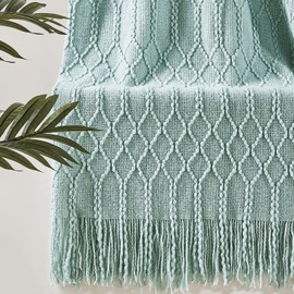 KASYLAN 100% Acrylic Knitted Throw Blanket Textured Solid Soft Decorative Throw for Sofa, Couch, Bed,50x60 Inch,Aqua