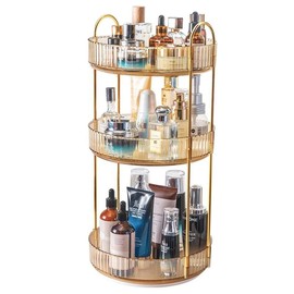 PETSOLA 360° Rotating Makeup Organizer - Large Capacity Cosmetic and Skincare Dresser | Spinning Perfume Organizer Vanity Shelf for Makeup, Perfume, and Skincare (3 Tiers) - Color: 2 Tier clear