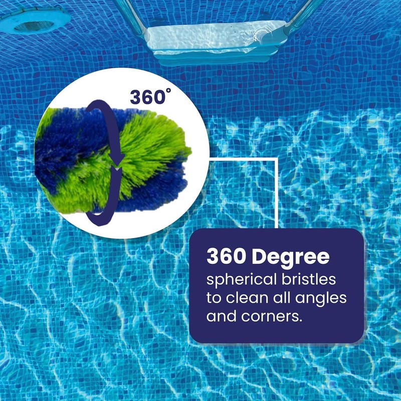 GoRound 360 Pool Brush, 360 Degree Bristles, 3 Pack with