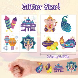 Qpout 96 Pcs Glitter Happy Diwali Temporary Tattoos,Indian Festival of Lights Party Themed Tattoo Stickers for Indian Diwali Hindu Deepavali Party Decoration Supplies