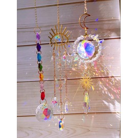 O'la Myth Suncatcher Crystal Entryway Pendant Pyramid Natural Stone Crystal Orgonite Lucky Crystal Good Luck Feng Shui Window Entrance Entrance Car Decoration Crystal Handmade (Set of 3)