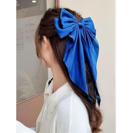 YIcabinet Hair Scrunchies with Long Ribbon Bow Solid Hair Ties Elastics Hairbands Silk Chiffon Ponytail Holders Rubber Bands Accessories for Women Girls,Blue