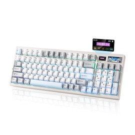 YUNZII IF99 Wireless Mechanical Gaming Keyboard with Smart LCD Display, QMK/VIA Programmable BT/2.4G/USB-C Gasket Mounted Hot Swap RGB 96% Layout for Mac/Win (White, Cocoa Cream V2 Switch)