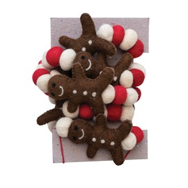 Creative Co-Op 72" L Handmade Wool Felt Ball w/Gingerbread Men, Multi Color Garland