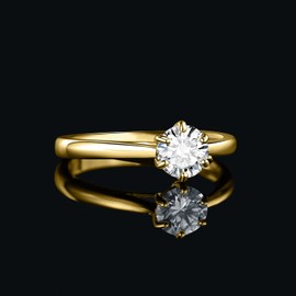 JewelryPalace Classic 0.5ct Round Cut Moissanite Solitaire Engagement Rings for Women, 14K Yellow Gold Plated 925 Sterling Silver Promise Ring for Her, Simulated Diamond Anniversary Wedding Rings L