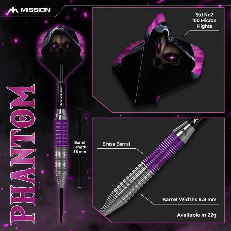 Mission | Phantom Darts | Silver & Purple | Brass