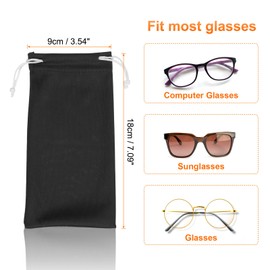 sourcing map 3pcs Eyeglass Pouch Microfiber Sunglasses Storage Bag Portable Drawstring Pouch for Phone Glasses Jewellery, Black Brown Blue
