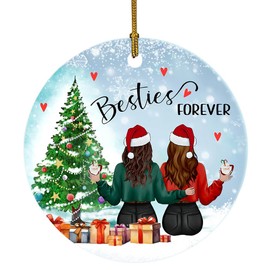 Besties Forever - Adorno de Navidad para colgar adornos de cerámica de Navidad para alma hermana amigas, regalos de recuerdo de Navidad para mujeres, mejor amiga, hermana, regalos de amistad para