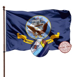 Navy Flag 2x3 Double Sided- Heavy Duty 3 Ply 210D- With Canvas Header & 2 Brass Grommets- Navy Flag 2x3 Outdoor Double Sided Heavy Duty