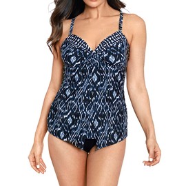 Miraclesuit Women's Plus Size Swimwear Palatium Love Knot Tummy Control Underwire Tankini Top, Blue/Multi, 18W