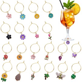 Fanjashn 20 Pcs Spring Floral Wine Glass Charms, Wine Tags for Stem Glasses