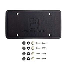 Silicone License Plate Frame Back Guard Holder Rust-Proof Rattle-Proof Weather-Proof + Black Aluminum Screw On Caps Hardware