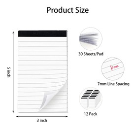 12 Pack Note Pads Refills 3 x 5 Inch Memo Pads Writing Pads,College Ruled Legal Pads Paper Notepads Lined Paper Pad with 30 Sheets in Each Pad for Office Home School