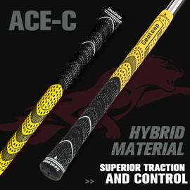 Geoleap ACE-C Golf Grips Set of 13- Cord Rubber, Hybrid Golf Club Grips, Standard/Mdisize, 10 Colors Optional. (Yellow, Midsize)