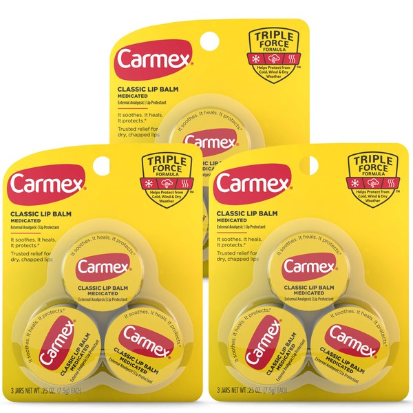 Carmex Medicated Lip Balm Jars, Lip Protectant - 3 Pack (3 Count)