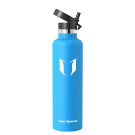 Super Sparrow Water Bottle Stainless Steel - Metal Water Bottle - 1L - Vacuum Insulated Water Bottles - Water Bottle with Straw Lid - Sports Bottle Flask for Gym, Travel, Sports