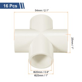 Sourcing Map 4 Pcs PVC Cross Connector, 0.8" ID x 1" OD, 2.1" L, White PVC Pipe Fitting for Plumbing, Irrigation, Furniture & Greenhouse Structures