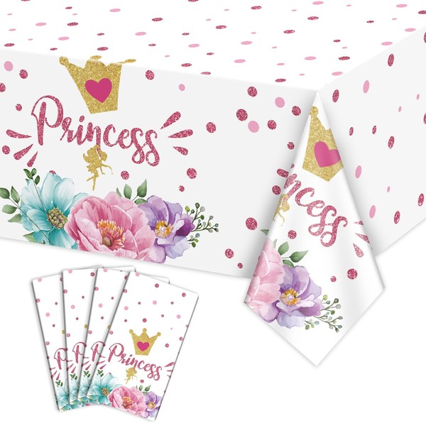 4Pcs Princess Party Tablecloth - Pink Castle Table Cover Rectangular