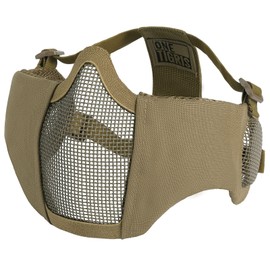 OneTigris 6" Foldable Half Face Airsoft Mesh Mask with Ear Protection, Military Tactical Lower Face Protective Mask (Tan)