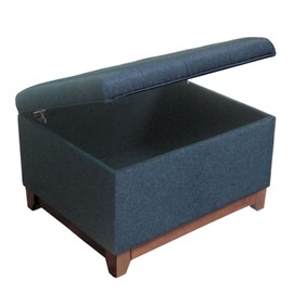 HomePop Upholstered Chunky Textured Tufted Storage Ottoman with Hinged Lid, Blue