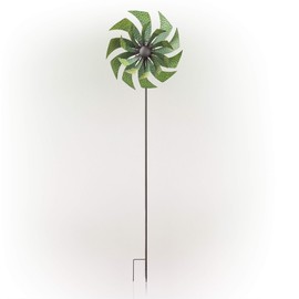 Alpine Corporation 72" Tall Outdoor Metal Dual Kinetic Wind Spinner Stake Yard Decoration, Green