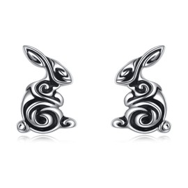 Rabbit Earrings Celtic Earrings for Women Irish Jewellery 925 Sterling Silver Easter Bunny Stud Earrings Gift for Girls, Sterling Silver