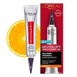 Suero de vitamina C de L'Oreal Paris, Revitalift Derm Intensives Pure Vitamin C para piel radiante y más brillante, tono de piel uniforme y arrugas visiblemente reducidas, sin parabenos, no comedógeno