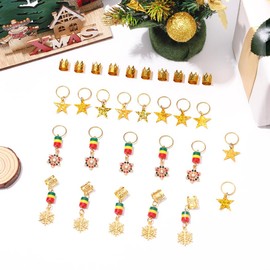 Formery Snowflakes Braid Hair Accessories Gold Christmas Star Loc Ring Jewelry Xmas Rhinestone Snowflake Charms African Dreadlock Cuff Clips for Women and Girls (30PCS)