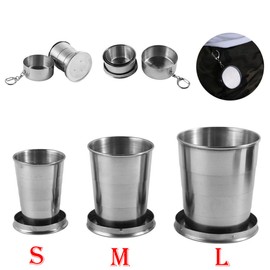 Stainless Steel Camping Mug Camping Folding Cup Portable Outdoor Travel Demountable Collapsible Cup With Keychain 75ml 150ml 250ml (L)
