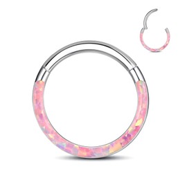 ESHIONER G23 Titanium Septum Piercing Helix Ring Nose Piercing Ring Nose Ring Piercing Ear Nostril Tragus Conch Daith Clicker Lip Piercing Nose Rings Opal Hypoallergenic Gold Silver 18G 16G 6 mm / 8