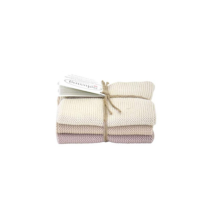 Solwang Cleaning Cloths Set of 3 Knitted Cotton Wipes (Sand