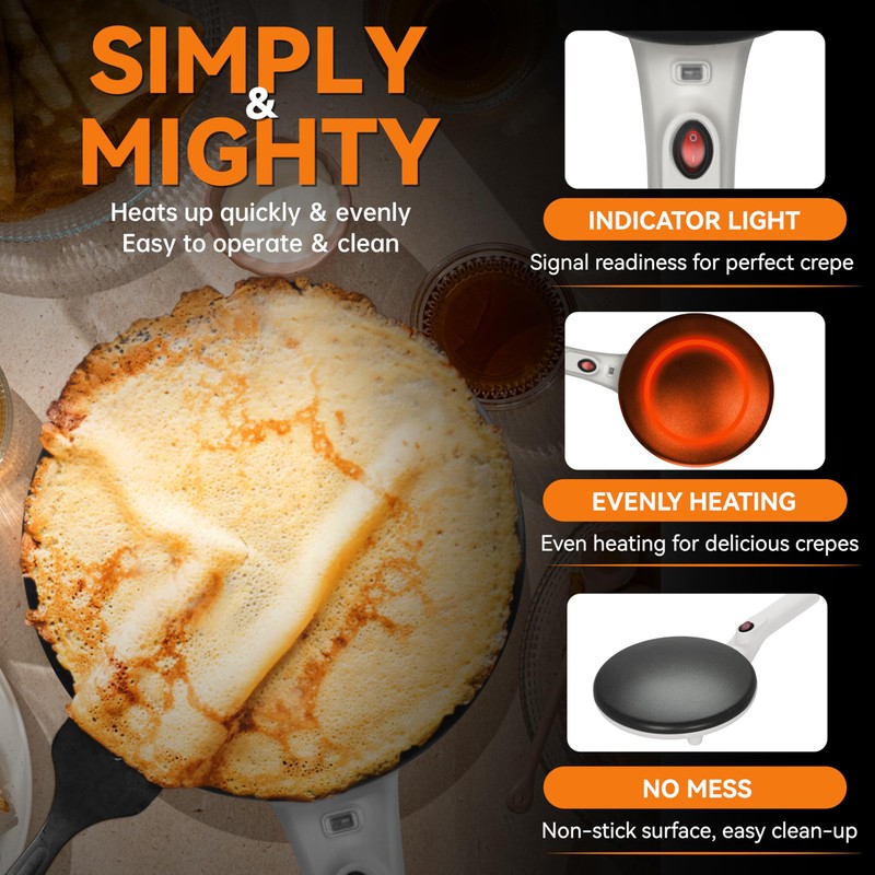 Baker's Friend Instant Crepe Maker with Handle, Electric Crepe Maker