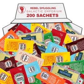Condiment Packets Variety 200 Pack Care Package- 25 Packets of 8 Different Flavors Gift Basket by Rebel Smuggling Galactic Emporium