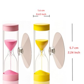 3 Minute Sand Timer for Shower,Small Hourglass Sand Timer with Suction Cup for Kid Toothbrush,Set of 2 Sandglass Timer for Home,Game,Bathroom (Pink & Yellow)