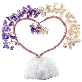 mookaitedecor Amethyst & Citrine Crystal Tree with Quartz Cluster Crystal Base Love Heart Money Tree Figurines Feng Shui Home Office Decoration Wedding Ornament