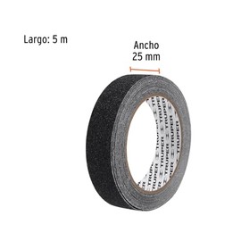 Truper CIA-15N, Rollo de 5 m de cinta antiderrapante negra 25mm con abrasivo