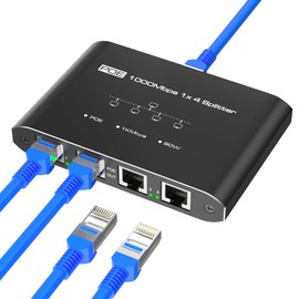 PoE Switch 1 in 4 Out, 4 Port Gigabit PoE Splitter, IEEE 802.3at/af Compliant, 30W per Port Power Over Network Hub for IP Cameras/AP/VoIP Phones (328 Ft), PoE+ Splitter for Cat5e/6/7/8 Cable