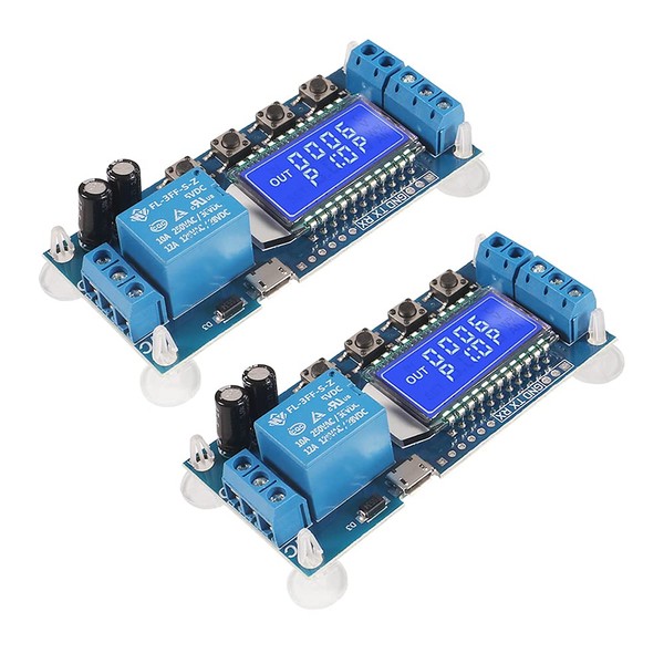 ACEIRMC 2-Piece Time Delay Relay 5V 12V 24V Delay Controller Board Delay Off Self-Timer 0.01sec-9999min Delay Switching Relay Module Support Micro USB 5V Power Supply with LCD (2 Pack)