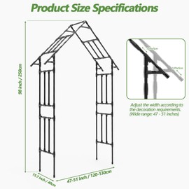 Garden Arch Trellis - 48"-51"(L)*98"(H)*16"(W), Garden Arch Arbor Trellis for Climbing Plants Outdoor - Triangular Pointed Garden Arch for Lawn, Party, Ceremony Wedding Decoration