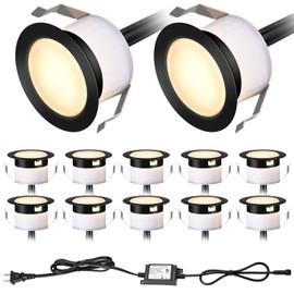 GEYUEYA Home LED Deck Light Kits Warm White, Φ1.22 Recessed Step Light 12 Pack with Black Protective Shell, DC12V Low Voltage LED Deck Lighting, IP67 Waterproof Outdoor Stair Lights for Garden