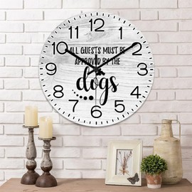 Mighun All Guests Must Be Approved by The Dogs Wall Clock Quote Sayings 12 Inch Wall Clocks Battery Operated Silent Non-Ticking Rutic Hanging Clock for Bedroom Living Room Farmhouse Wall Decor