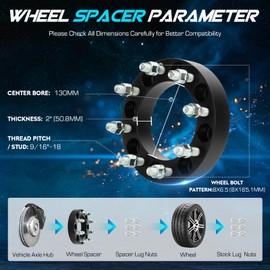 ILONPA 8x6.5 2" (50.8mm) Wheel Spacers with 130mm Bore, 9/16"-18 Studs Thread Pitch, 4pcs Forged Rim Adapters 8x165.1mm 8 Lugs for 1994-2011 Dodge Ram 2500 3500, 1988-1998 Ford F250 F350