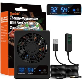 GeeKoit Reptile Terrarium Thermometer Hygrometer with Terrarium Ventilation Fan for Pet Rearing Box Reptile Tank LED Digital Reptile Thermometer and Humidity Gauge for Snake Bearded Dragon Gecko Frog