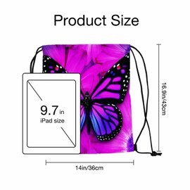 Sotunad Purple Butterfly Drawstring Backpack Beautiful Insects Chrysanthemum Background for Swim Bag for Beach Swim Swimming Pool Drawstring Bags