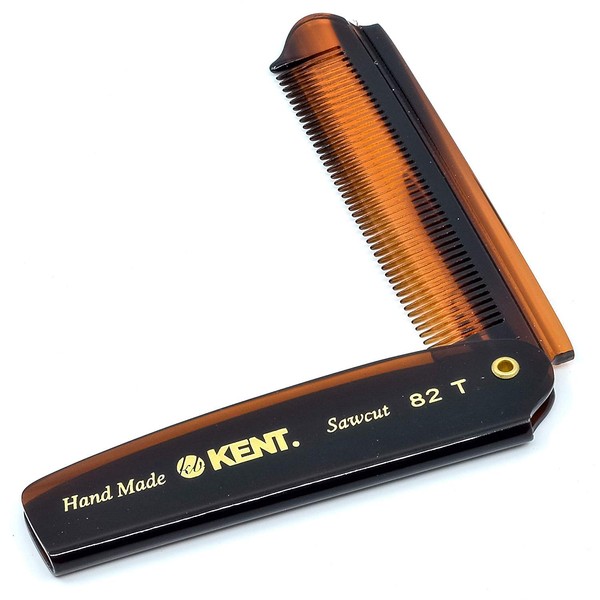 Kent 82T 4" Handmade Folding Pocket Comb for Men, Fine Tooth Hair Comb Straightener for Everyday Grooming Styling Hair, Beard or Mustache, Use Dry or with Balms, Saw Cut Hand Polished, Made in England