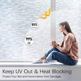 Myscheri Window Privacy Film, Frosted Glass Window Film with Non-Adhesive UV Blocking Clings Removable Window Stickers Decorative Frosting Vinyl Film for Home Office 17.5 x 78.7 Inches