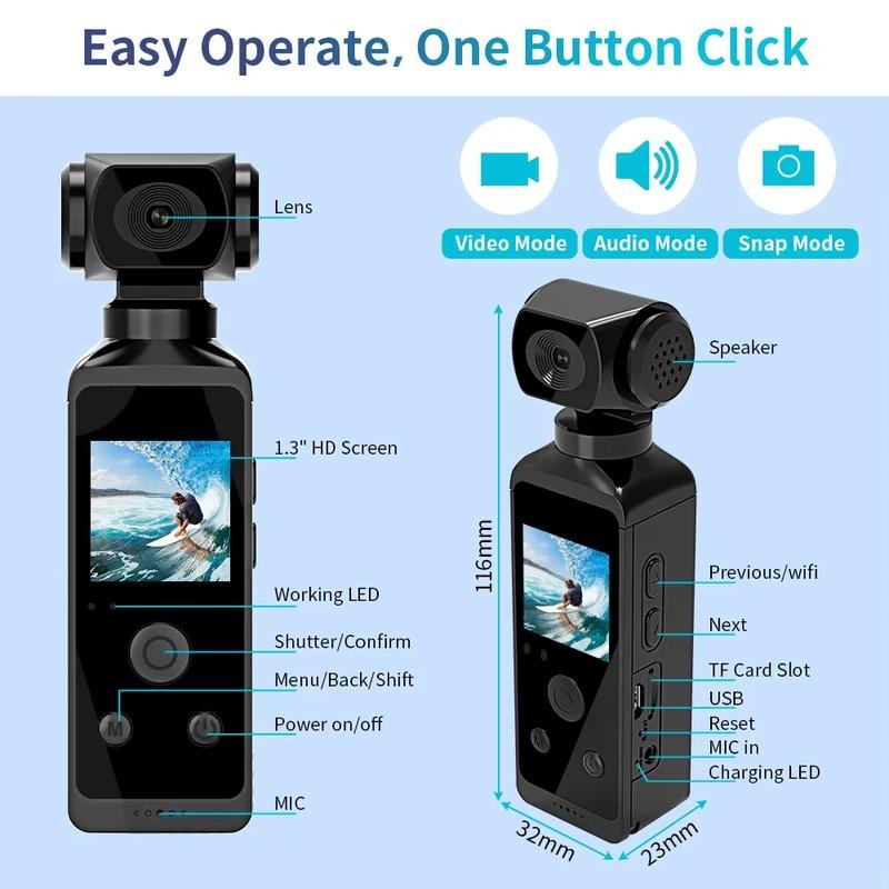 HalePower 4K HD Pocket Camera with Rotatable Wide Angle Lens,