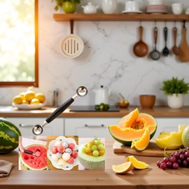 2-in-1 Stainless Steel Melon Baller - Double-Sided Fruit Scoop with Ergonomic Non-Slip Handle for Watermelon, Cantaloupe and Professional Kitchen Use