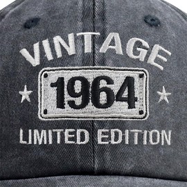 Vintage 1964 Limited Edition Hats for Men Women, 61th Birthday Decorations, Adjustable Embroidered 61 Year Old Baseball Cap Retirement Gifts for Dad Mom Black
